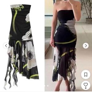 Zara Strapless Tulle Floral Dress